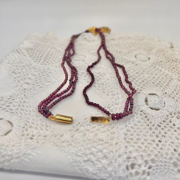 Vintage Plum Color Garnet Necklace with Garnet Tone Rhinestones &  Faux Pearls - Picture 5 of 10